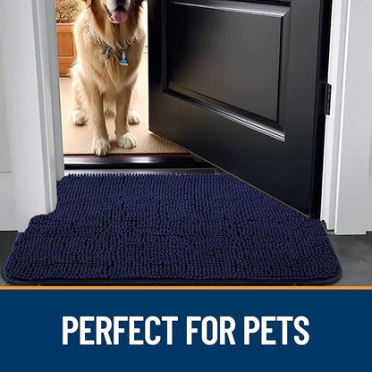OLANLY Dog Door Mat for Muddy Paws 59x24, Absorbs Moisture and Dirt, Absorbent Non-Slip Washable Mat, Quick Dry Chenille, Mud Mat for Dogs, Entry Indoor Door Mat for Inside Floor, Navy Blue