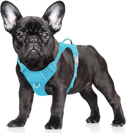 BARKBAY No Pull Dog Harness Large Reflective Dog Harness with Front Clip and Easy Control Handle for Walking Training Running with ID tag Pocket(Blue,S)