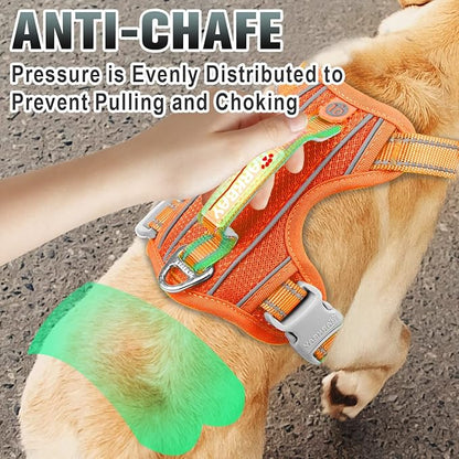BARKBAY No Pull Dog Harness Large Reflective Dog Harness with Front Clip and Easy Control Handle for Walking Training Running with ID tag Pocket(Orange,M)