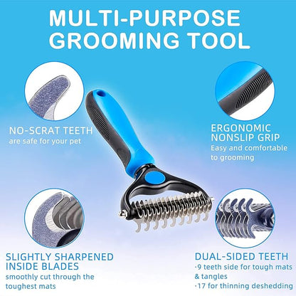 Dog Undercoat Rake, Cat Grooming Rake Shedding Brush 2 Sided Pet Grooming Tool Deshedding and Dematting Rake Brushes Comb for Pets Remove Undercoat Mats & Tangles