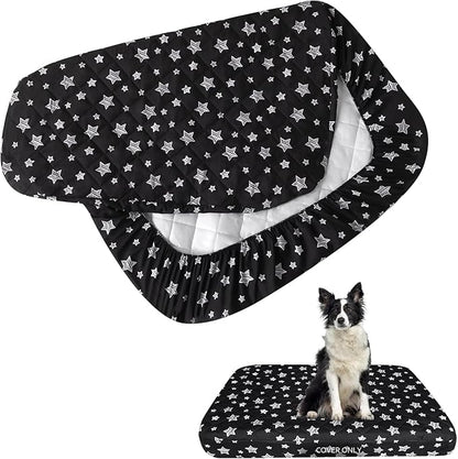 Dog Bed Covers Replacement Washable Pet Hair Easy to Remove, Waterproof Dog Bed Covers Noiseless Quilted, Pet Bed Cover Lovely Black Star Print, Puppy Bed Cover 29x41 Inches, for Dog/ Cat, Cover Only