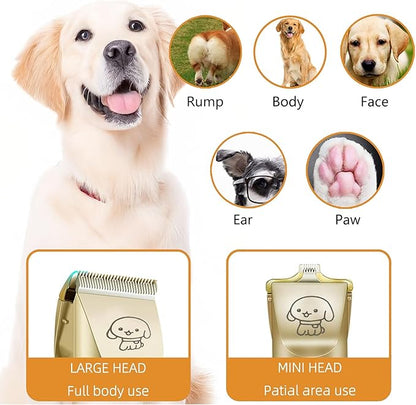 Grooming Kit Clippers,Low Noise,Dog Shaver Cordless Electric Quiet Hair Clipper Set for Dog Cats Pets（Gold）