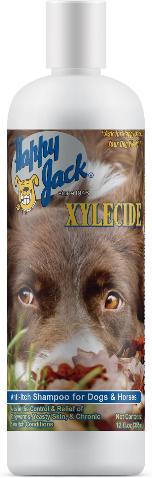 Happy Jack Xylecide, Itch Relief Shampoo for Dogs, Control Ringworms, Itchy Skin Treatment for Hot Spots, Seborrheic Dermatitis, Dandruff, Psoriasis, Eczema, Kennel Itch (12 oz)