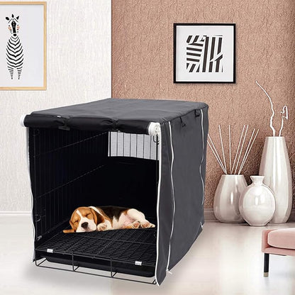 Geyecete Dog Crate Cover - Dog cage Covers Universal Fit for 24-48Inch Wire Dog cage, Lightweight Polyester Fabric, Breathable Double Door Dog Cage Cover-Gray-42 Inch