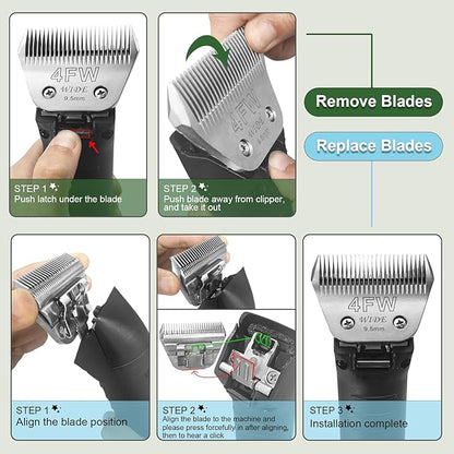 3 Pack 4 Wide Blades for Dog Grooming,Compatible with Andis,Oster A5,Wahl km10 Clippers,Cutting Length 3/8"