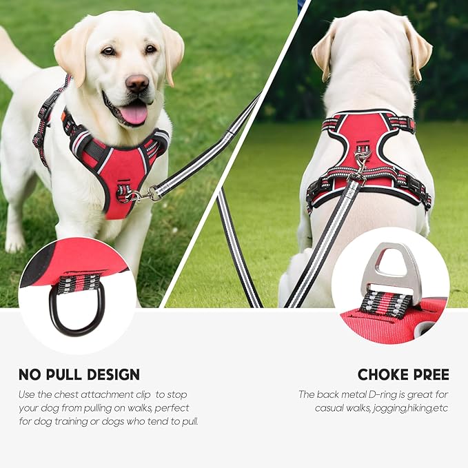 Timos Dog Harness,NO Need Go Over Dogs Head 3 Snap Buckles Pet Harness with 2 Leash Clips,Adjustable Soft Padded No-Pull,Reflective No-ChokeOxford Vest for Small Medium Large Dogs,X-Large (Pack of 1)