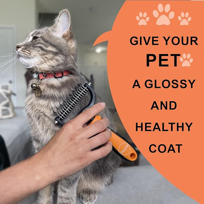 Pret & Lively 2 in 1 Pet Hair Dematting Tool Tough Mats and Tangles Undercoat Rake Comb Dogs Cats Rabbits Hairy Pets Holiday Gift Professional Grooming Brush For Deshedding Extra Wide (Orange)