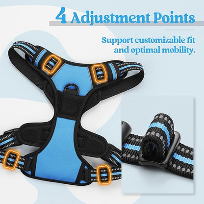 rabbitgoo Dog Harness No Pull with 2 Leash Clips, Adjustable Soft Padded, Reflective Oxford No Choke Pet Vest with Easy Control Handle for Small Dogs, Blue, S