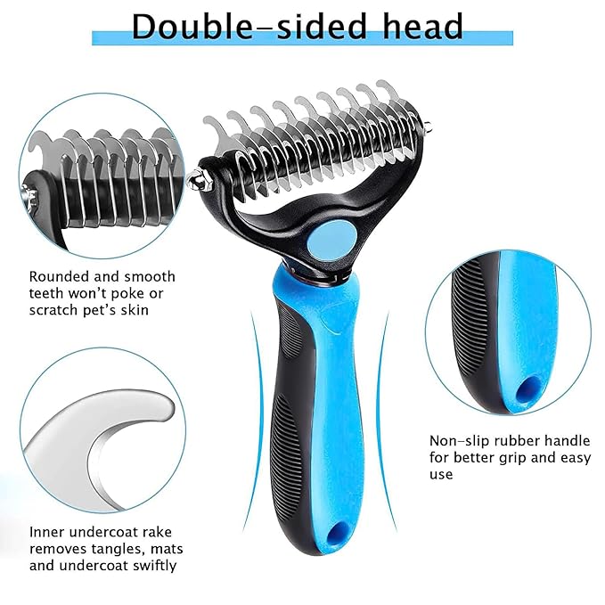 Dog Grooming Brush for Shedding Double Sided Shedding and Dematting Undercoat Rake Comb for Dogs and Cats Pet Dematting Tool for Small Medium Dogs and Cats 2 Pack