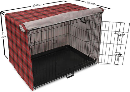 Lunarable Buffalo Plaid Dog Crate Cover, Arrangement with Lumberjack Themes Geometric Concept Pattern Print, Easy to Use Pet Kennel Cover for Cats & Medium Dogs, 30 Inch, Vermilion and Grey