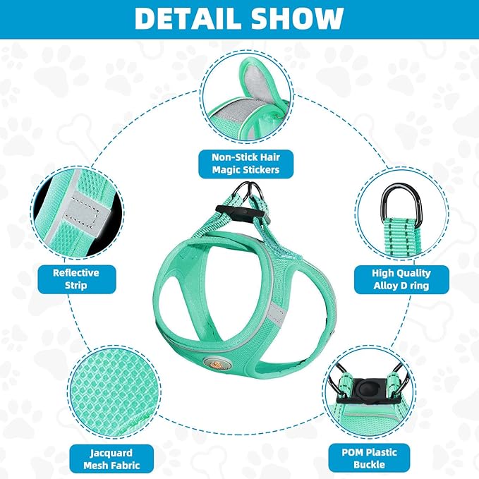 Dog Harness and Leash Set, No Pull Soft Mesh Puppy Harness for Small Medium Dogs, Cats - Step in Reflective Breathable Lightweight Vest Harness for Walking, Training - Green, M