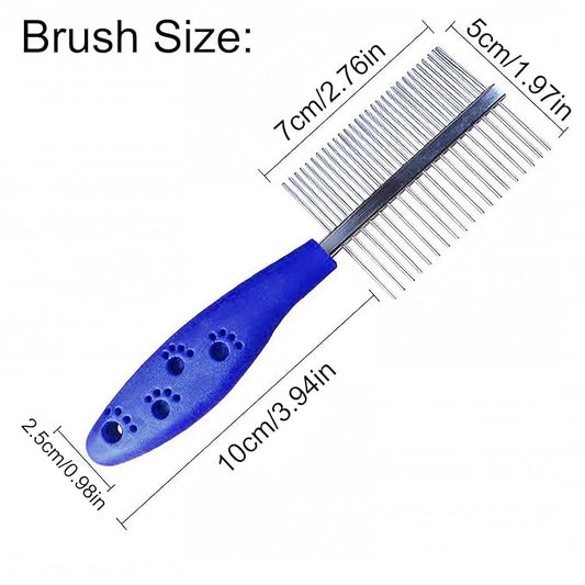 Dual Row Rubber Handle Dog Brush for Small Dogs -Grooming Tool for Puppies, Yorkies, Shih Tzus, Maltipoos & Maltese (Blue)