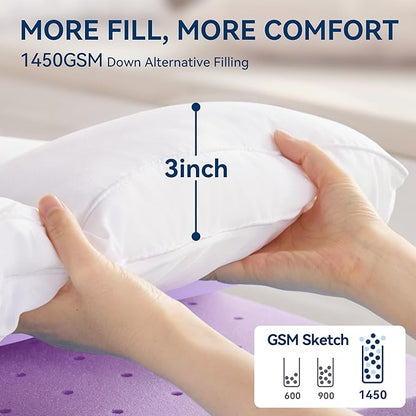 BDEUS Dual Layer 5 Inch Memory Foam Mattress Topper Queen Size, 2 Inch Gel Memory Foam Plus 3 Inch 1450 GSM Down Alternative Quilted Pillow Top Mattress Pad Cover,White