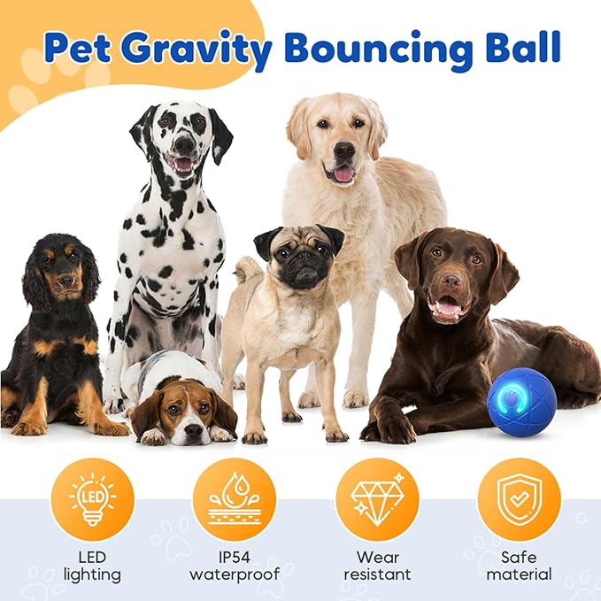 Interactive Dog Ball, 2026 Upgraded Activated Automatic Rolling Balls for Dogs, Self Moving Vibrating Smart Jumping Bouncing and Rotating Pets Toy to Keep Them Busy (HOT-Blue)