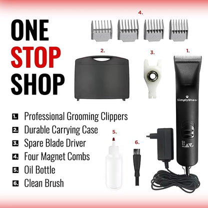 Premium Dog Clippers for Grooming, High-Performance 2-Speed Corded Shears for Thick Coats & Matted Hair, Quiet Dog Grooming Kit