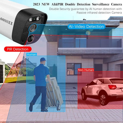OOSSXX (90 Days Storage & 4K /8.0 Megapixel) 2-Way Audio 130° Ultra Wide-Angle Outdoor PoE Security Camera System Home Security System Video Surveillance