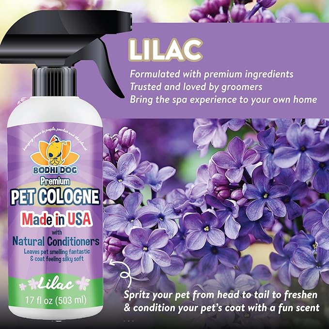 Bodhi Dog Natural Dog Cologne (Lilac) - Premium Scented Deodorizing Pet Perfume with Conditioner for Dogs & Cats - Keeps Pets Fresh & Clean - Gentle and Safe Formula, Made in USA (17 Fl Oz)