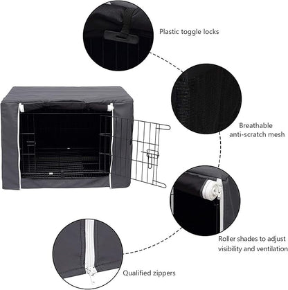Geyecete Dog Crate Cover - Universal Fit for 24-48Inch Wire Dog Crate, Lightweight Polyester Fabric, Breathable Double Door Cage Cover - Gray - 48 Inch