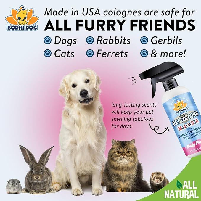 Bodhi Dog Natural Dog Cologne (Baby Powder) - Premium Scented Deodorizing Pet Perfume with Conditioner for Dogs & Cats - Keeps Pets Fresh & Clean - Gentle and Safe Formula, Made in USA (17 Fl Oz)