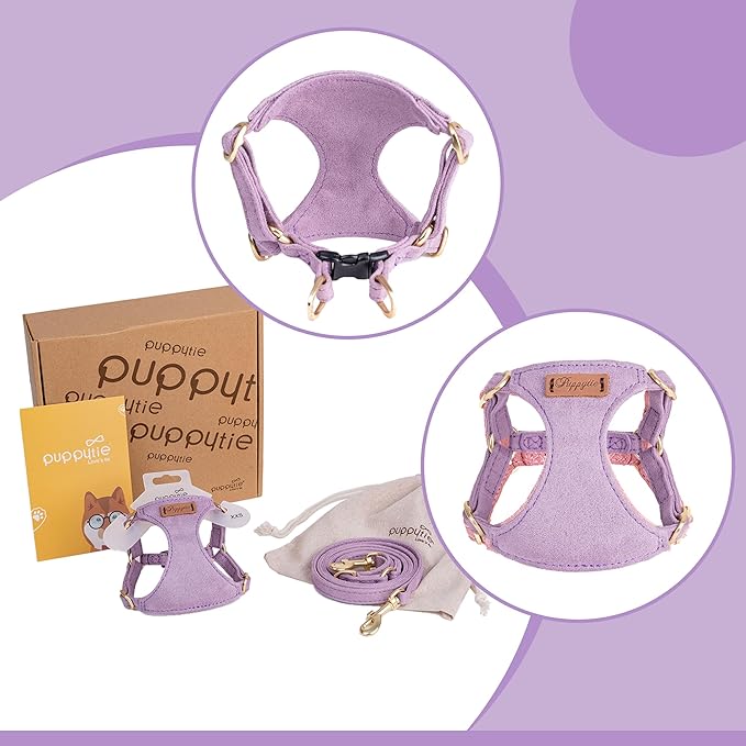 Puppytie No Pull Small Dog Harness with Multifunction Dog Leash,Lightweight Soft Adjustable No Choke Escape Proof Pet Harness Vest Pet Harness Vest,Light Purple,S