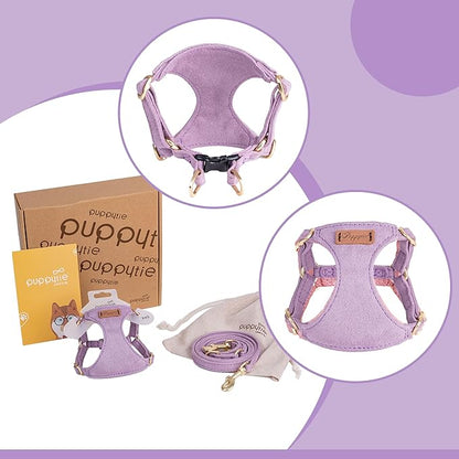 Puppytie No Pull XXS Puppy Harness with Multifunction Dog Leash,Soft Adjustable No Choke Escape Proof Pet Harness Vest,Light Purple,XXS