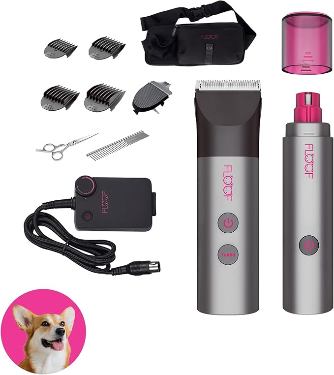 FLOOF Hair Trimmer Grooming Kit, Low Noise Dog Clippers & Nail Grinder, 20V Powershare Freedom, Portable Pet System (Battery & Charger Included)
