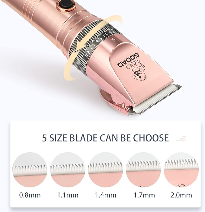 Dog Clippers for Grooming, Cordless,Low Noise, Electric Quiet,Rechargeable, Dog Trimmer Grooming Kit, Pet Hair Clippers for Thick Coats, Shaver for Small and Large Dogs Cats,Rose Gold