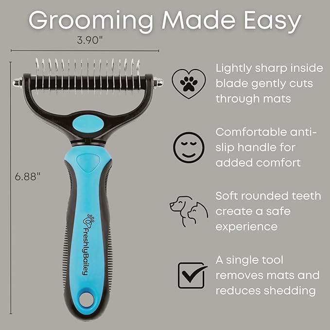Dematting and Deshedding Comb for Dogs and Cats Grooming Tool - Mat Remover - Safe Detangler for Matted Fur Hair - Double Sided Undercoat Deshedder Brush