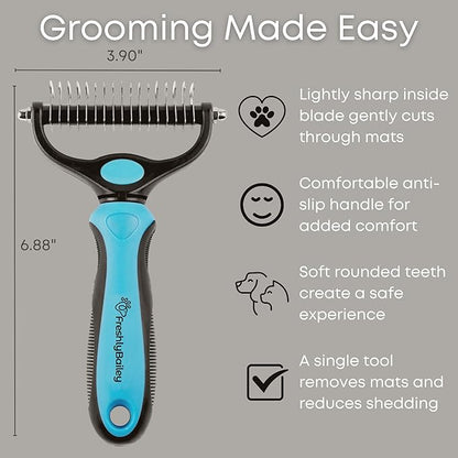 Dematting and Deshedding Comb for Dogs and Cats Grooming Tool - Mat Remover - Safe Detangler for Matted Fur Hair - Double Sided Undercoat Deshedder Brush