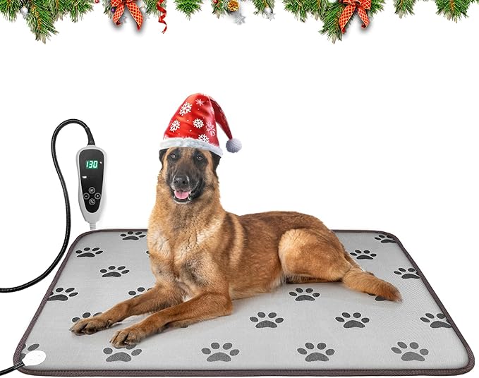 Extra Large Dog Heating Pad 47x30 in Waterproof Pet Heating Pad Smart Thermostat Switch, Whelping Supplies Heated Dog Bed, Adding Wire Rope Wires Puppy Heating Pad Mat-Paw Print