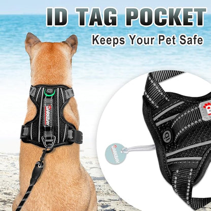 BARKBAY No Pull Dog Harness Large Reflective Dog Harness with Front Clip and Easy Control Handle for Walking Training Running with ID tag Pocket(Black,XS)