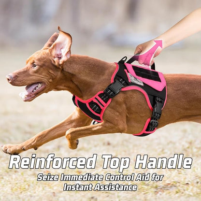 WINGOIN Tactical Dog Harness for Small Dogs, No Pull Harness with Handle Pockets Poop Bag, Reflective Dog Vest, Military Heavy Duty Big Dog Harness for Walking Hiking Training (Black Pink, S)