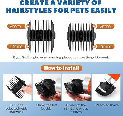 200W Pet Grooming Clippers for Thick Heavy Coats, 2000-6000rpm Stepless Speed Control & 10ft Power Cord, Low Noise< 50db, Dog Trimmer Kit with Extra Detachable Blade & 2 Limit Combs of 4 Sizes