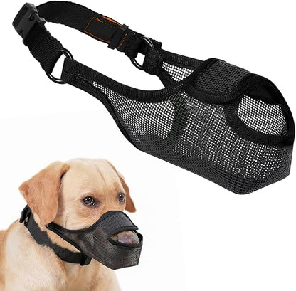 LUCKYPAW Dog Muzzle, Mesh Muzzle for Large Medium Small Dogs with Front Opening Design, Dog Mouth Cover to Prevent Biting, Licking, Chewing, Scavenging, Breathable Pet Muzzle Allows Drinking(Black,L)