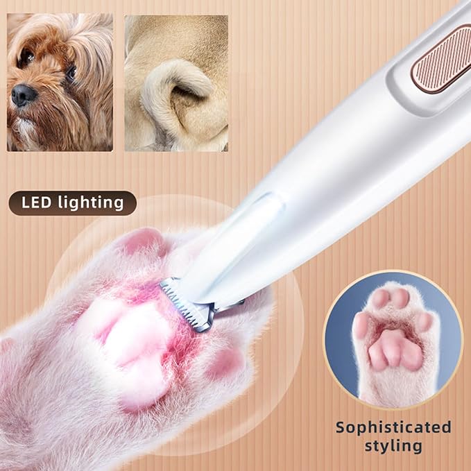 Yolispa Paw Trimmer with LED Light, Ultra-Low Noise Pet Grooming Kit with Replacement Blades, Pet Hair Clippers, Rechargeable Grooming Clippers for Dogs Cats Trimming Paws, Eyes, Ears, Face, and Rump