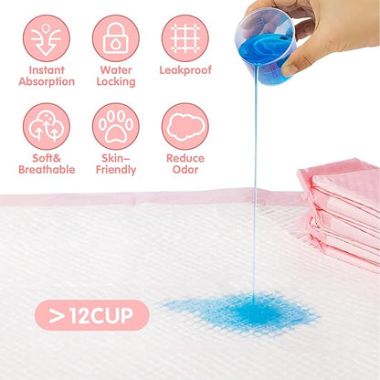 BinetGo Pink Disposable Pee Pads for Dogs, 50 Count 28” x 36” XX-Large Wee Wee Pads for Dogs Urine, Extra Absorbent Unscented Puppy Pads, Pet Training Pads for Dogs, Pink Doggy Pee Pads for Indoors