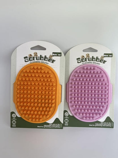 Pet Grooming Brush Set, 2 PCS, Rubber Massage Comb with Adjustable Handle for Dogs and Cats (Pink+Orange)