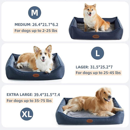 Orthopedic Dog Beds for Medium Large Dogs, Durable Egg Crate Foam Sofa Dog Bed wit Washable Removable Cover,Waterproof Lining and Nonskid Bottom,Pet Bed for Large Dogs (Navy Blue, Large)