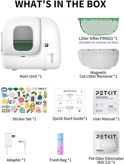PETKIT PuraMax 2 Automatic Self-Cleaning Cat Litter Box, App Control Scoop-Free Litter Box with Safety Sensors, Odor Free & Anti-Leakage Basic Bundle Includes Trash Bags,2.4G WiFi & Low Entrance