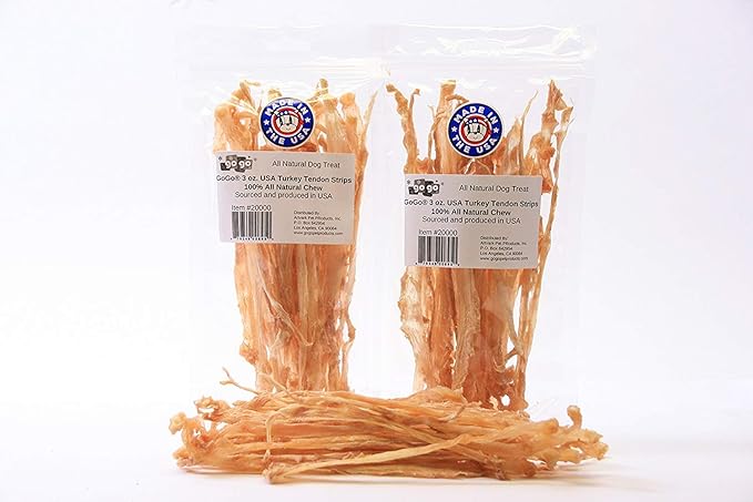 GOGO 3oz Turkey Tendon Strips Dog Chew Treats Sources and Made in The USA (2 Pack)