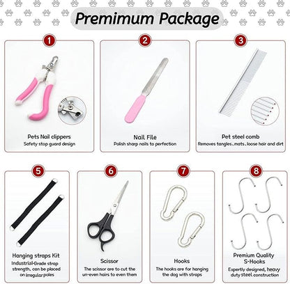Pet Grooming Hammock for Multipurpose Use, 13 PCS Pet Grooming Kit for Cat & Dog Grooming, Dog Hammock with Nail Clippers/File/Scissors/Steel Comb for hairs, Dog Grooming Harness for Nail Trimming
