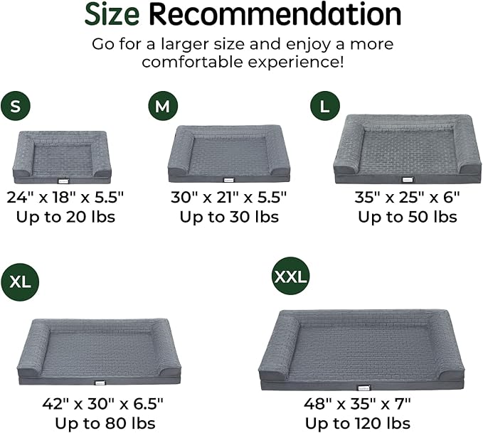 BALANCE Orthopedic Dog Bed, Egg Crate Foam Dog Couch for Pet Sleeping, Pet Sofa with Removable Washable Cover & Nonskid Bottom, Comfy Dog Bed for Extra Large Dog, Grey