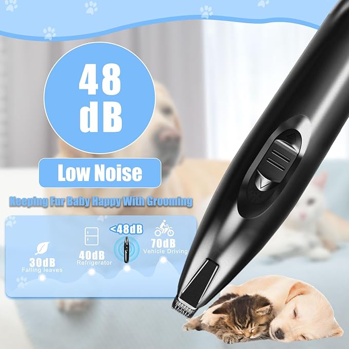 KIKETECH LED Dog Paw Trimmer - Cordless, Low Noise Dog Clippers for Grooming, Rechargeable Small Area Shaver for Cats, CoalBlack