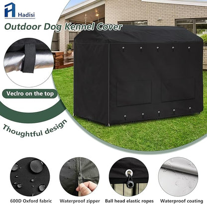 Outdoor Dog Kennel Cover 8'Dx4'Wx6'H Full Coverage Windproof Anti-UV.with Transparent PVC Window and Breathable Mesh.Waterproof Dog Kennel Cover for Multiple Brands of Dog Kennels,Cover Only.(Black)