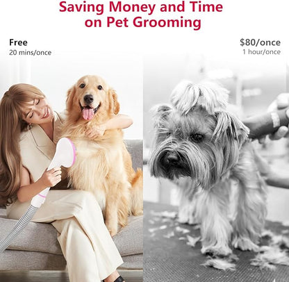 IDEALHOUSE Dog Hair Vacuum and Grooming Kit, 2L Dust Cup with 5 Grooming Tools, High Suction Power for Shedding Pet Hair, Low Noise for Stress-Free Grooming, Home Cleaning, White and Cherry Blossom