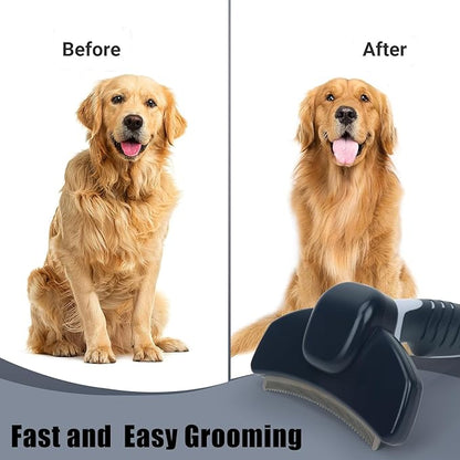 HOP Dog Deshedding Brush for Short Haired Dogs Cats Pets Professional Deshedding Tool Anti-Slip Handle & Detachable Head Highly Effective Deshedder Grooming Home of Paws (Dark Blue_L)