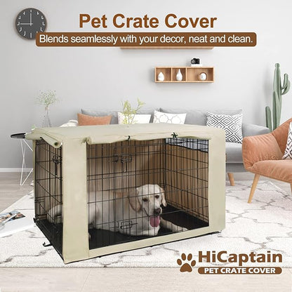 HiCaptain Polyester 24in Dog Crate Cover - Durable Windproof Pet Kennel Cover for Wire Crate Indoor Outdoor Protection (24 inches, Light Tan)
