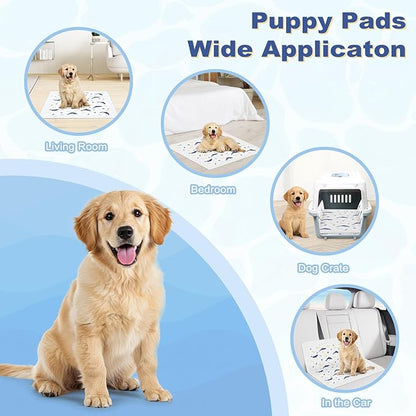 MIZOK Puppy Pads 100 Count, 22"x22" Dolphin Print Dog Pee Pads with Adhesive Tabs, 6-Layer Leak-Proof Super Absorbent, Quick-Dry Disposable