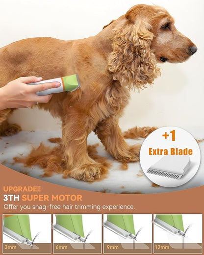 Dog Clippers with Paw Trimmer, All-in-One Dog Grooming Kit Low Noise Electric Rechargeable Small Quiet Foot Razor Pet Hair Shaver with Stainless Steel Scissors Guards for Dogs Cats at Home