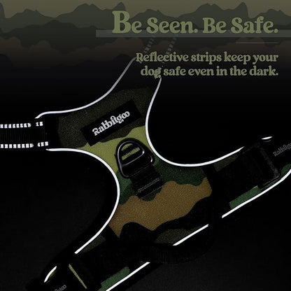 rabbitgoo Dog Harness No Pull with 2 Leash Clips, Adjustable Soft Padded, Reflective Oxford No Choke Pet Vest with Easy Control Handle for Large Dogs, Green Mountain,S